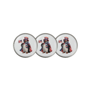 Patriotic Penguin American Flag Outfit 4th of July Golf Ball Marker