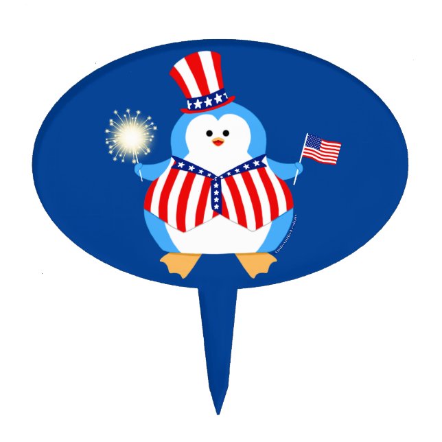 Patriotic Penguin Cake Topper (Front)