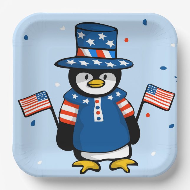 Patriotic Penguin Paper Plates (Front)