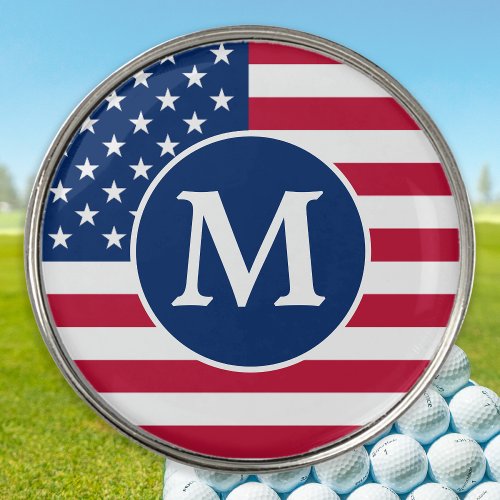 Patriotic Personalized Monogram American Flag Golf Ball Marker