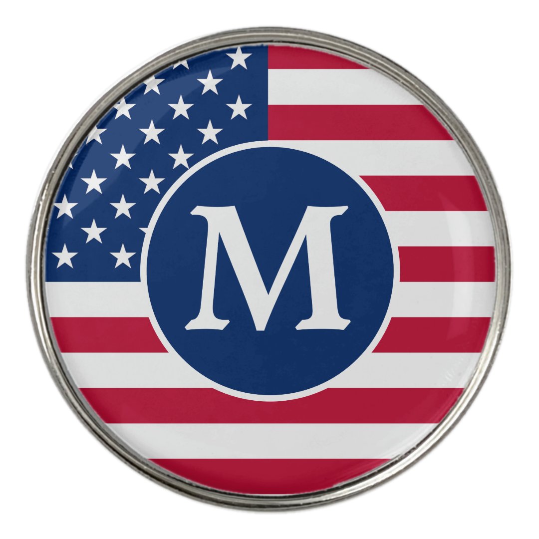 Patriotic Personalized Monogram American Flag Golf Ball Marker Zazzle