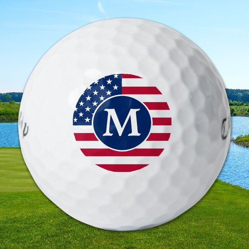 Patriotic Personalized Monogram American Flag  Golf Balls