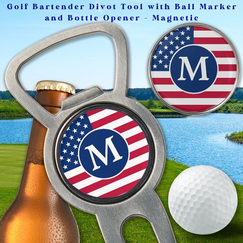 Patriotic Personalized Monogram American Flag Golf Divot Tool