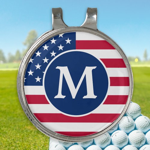 Patriotic Personalized Monogram American Flag Golf Hat Clip