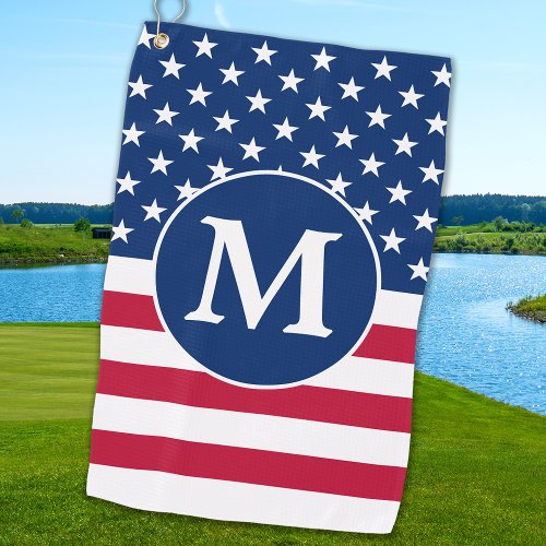 Patriotic Personalized Monogram American Flag Golf Towel