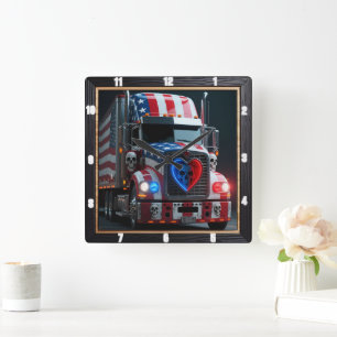 Patriotic Pets American Flag Square Wall Clock