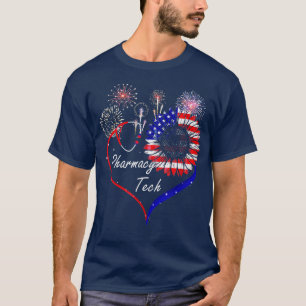Patriotic Pharmacy Tech Sunflower 4th Of July US F T-Shirt