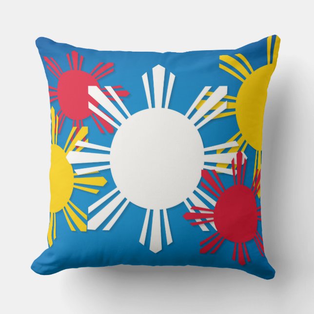 Patriotic Philippine Flag Sun Pinoy Throw Pillow (Front)