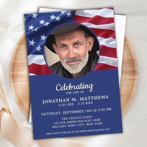 Patriotic Photo American Flag Celebration Of Life Invitation
