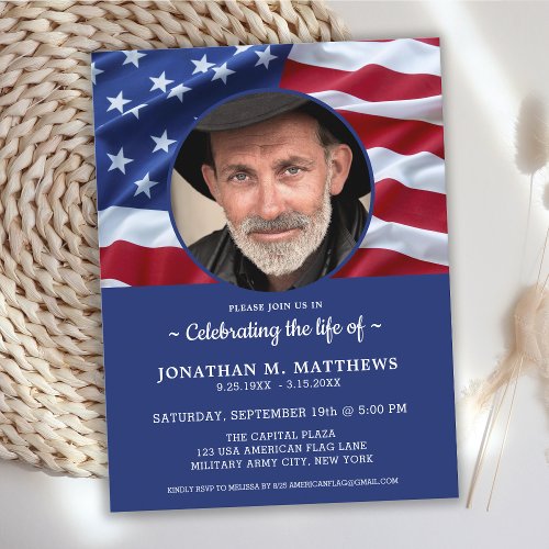 Patriotic Photo American Flag Celebration Of Life Invitation Postcard