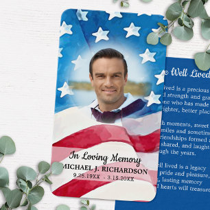 Patriotic Photo American Flag Funeral Prayer Card