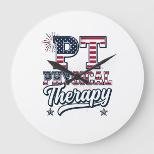 Patriotic Physical Therapy Vintage PT Shirt Design Large Clock