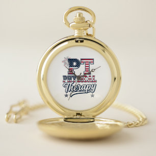 Patriotic Physical Therapy Vintage PT Shirt Design Pocket Watch