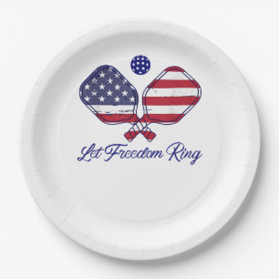 Patriotic Pickleball Let Freedom Ring 4th of July Paper Plates