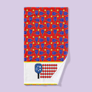 Patriotic Pickleball Red White and Blue Flag Hand Towel