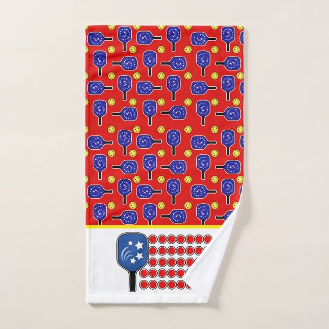 Patriotic Pickleball Red White and Blue Flag Hand Towel (Hand Towel)