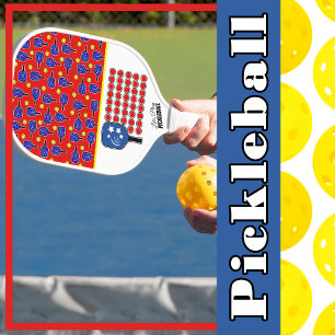 Patriotic Pickleball Red White Blue American Flag Paddle