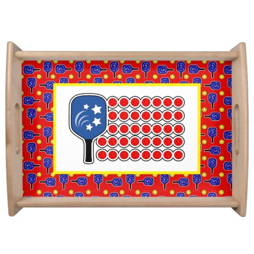 Patriotic Pickleball Red White Blue American Flag  Serving Tray