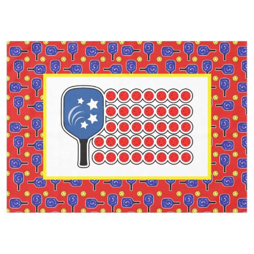 Patriotic Pickleball Red White Blue American Flag  Tablecloth