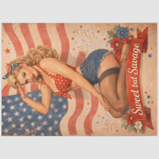 Patriotic Pin Up Decoupage | Vintage America Retro Tissue Paper