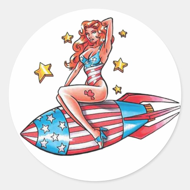 Patriotic Pin Up Girl Classic Round Sticker (Front)