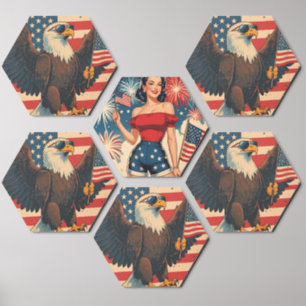 Patriotic Pin-Up Girl Retro 4th of July Photo Tile