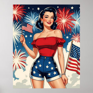 Patriotic Pin-Up Girl – Retro 4th of July Style Poster