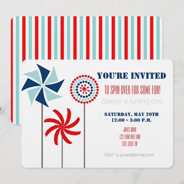 Patriotic Pinwheel Birthday Invitation (Front/Back)