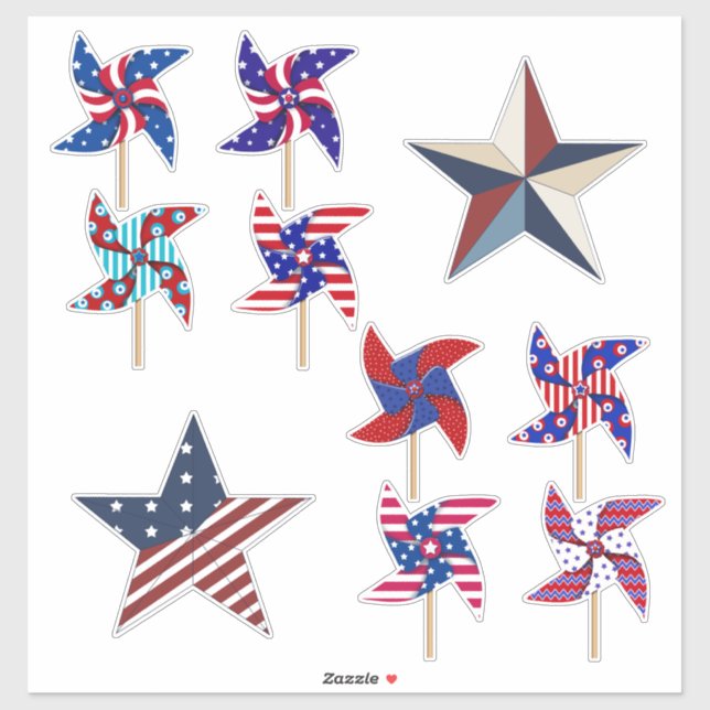 Patriotic Pinwheels and Stars | July 4th Sticker (Sheet)