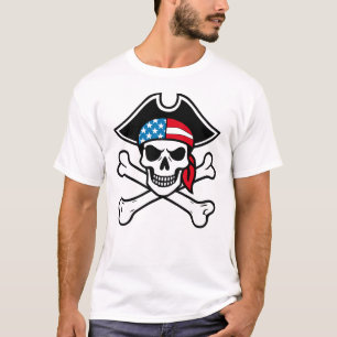 Patriotic Pirate 4th of July American Flag T-Shirt
