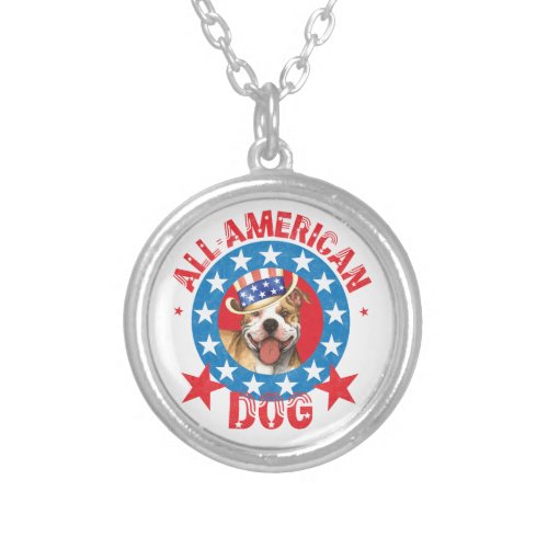 Patriotic Pit Bull Terrier Silver Plated Necklace