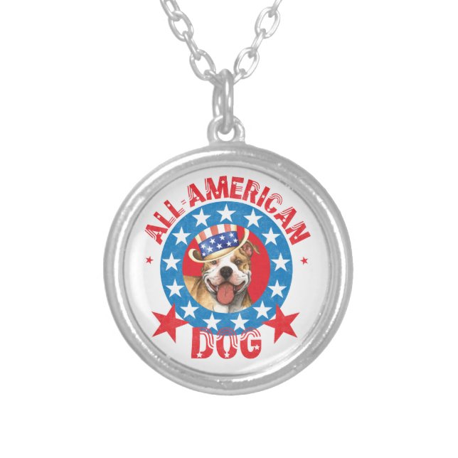 Patriotic Pit Bull Terrier Silver Plated Necklace (Front)