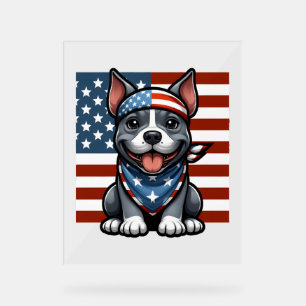 Patriotic Pitbull American Flag 4th of July BBQ Acrylic Sign