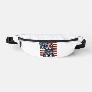 Patriotic Pitbull American Flag 4th of July BBQ Fanny Pack
