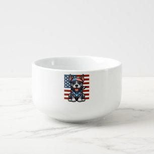 Patriotic Pitbull American Flag 4th of July BBQ Soup Mug