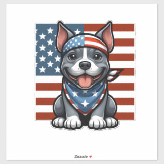 Patriotic Pitbull American Flag 4th of July BBQ Sticker