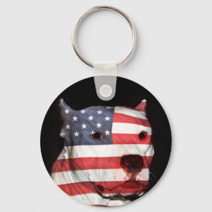 Patriotic pitbull keychain