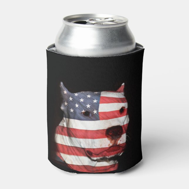 Patriotic pitbull terrier can cooler (Can Front)