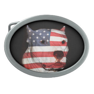 Patriotic pitbull terrier face belt buckle