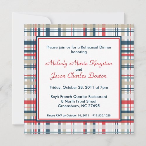 Patriotic Plaid Stripes Square Invitations