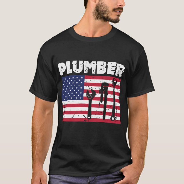 Patriotic Plumber 4th of July Plumber Gifts T-Shirt (Front)