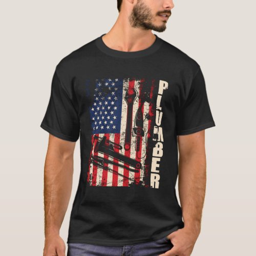 Patriotic Plumber Us Flag Plumbing Handyman Pipe F T_Shirt