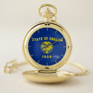 Patriotic Pocket Watch Flag of Oregon State, USA