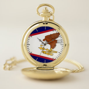 Patriotic Pocket Watch with Flag of American Samoa