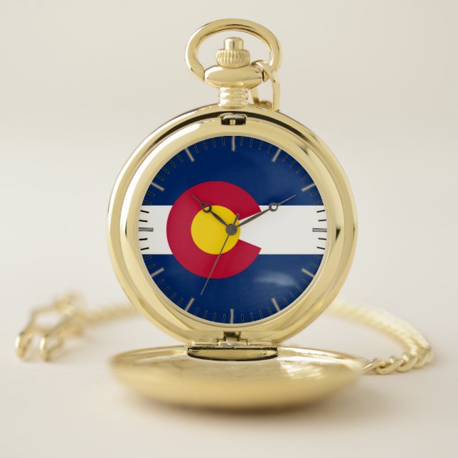 Patriotic Pocket Watch with Flag of Colorado (Inside)