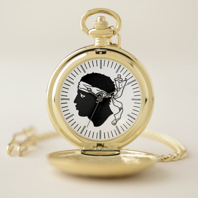 Patriotic Pocket Watch with Flag of Corsica (Inside)