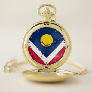 Patriotic Pocket Watch with Flag of Denver