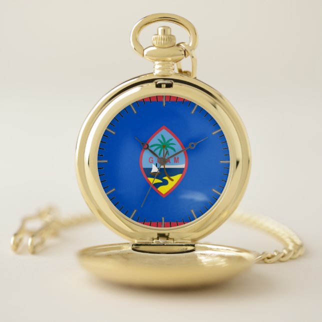 Patriotic Pocket Watch with Flag of Guam (Inside)