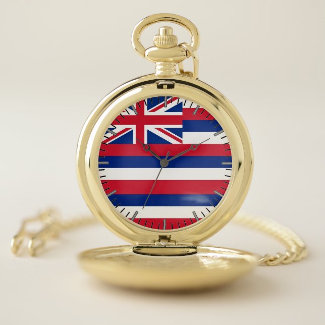 Patriotic Pocket Watch with Flag of Hawaii (Inside)
