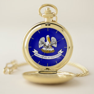 Patriotic Pocket Watch with Flag of Louisiana